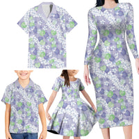 Anthurium Plumeria Lei Pastel Family Matching Long Sleeve Bodycon Dress and Hawaiian Shirt Purple Hawaiian Splendid Palaka LT01 - Polynesian Pride