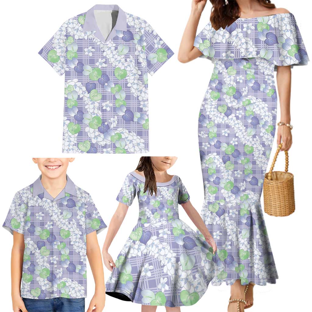 Anthurium Plumeria Lei Pastel Family Matching Mermaid Dress and Hawaiian Shirt Purple Hawaiian Splendid Palaka LT01 - Polynesian Pride