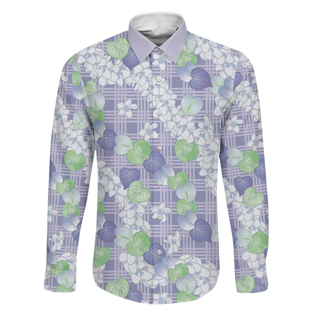 Anthurium Plumeria Lei Pastel Family Matching Off The Shoulder Long Sleeve Dress and Hawaiian Shirt Purple Hawaiian Splendid Palaka LT01 Dad's Shirt - Long Sleeve Purple - Polynesian Pride