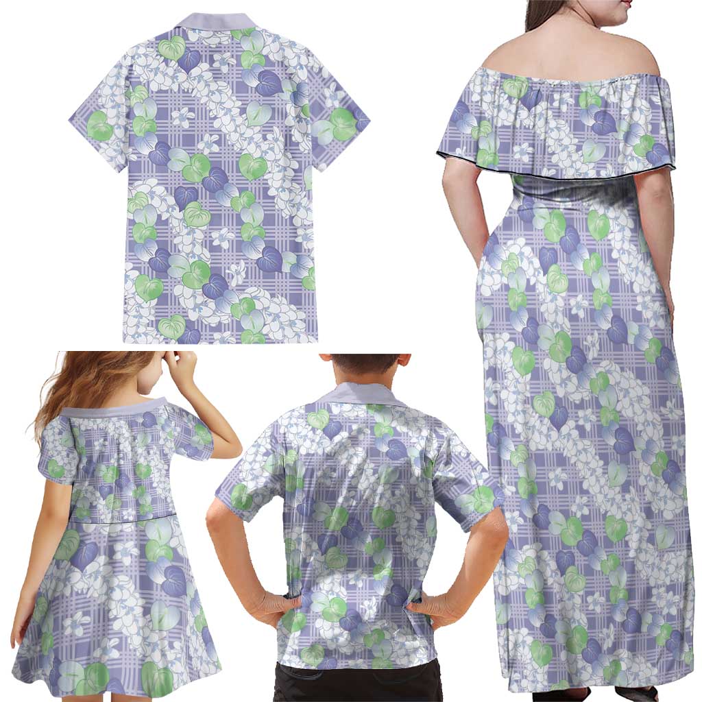 Anthurium Plumeria Lei Pastel Family Matching Off Shoulder Maxi Dress and Hawaiian Shirt Purple Hawaiian Splendid Palaka LT01 - Polynesian Pride