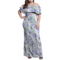 Anthurium Plumeria Lei Pastel Family Matching Off Shoulder Maxi Dress and Hawaiian Shirt Purple Hawaiian Splendid Palaka LT01 Mom's Dress Purple - Polynesian Pride