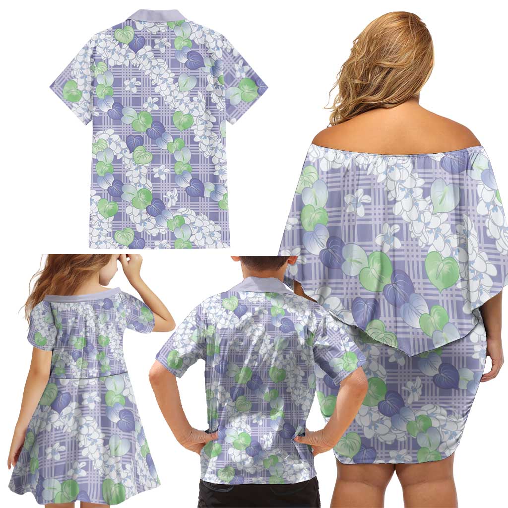 Anthurium Plumeria Lei Pastel Family Matching Off Shoulder Short Dress and Hawaiian Shirt Purple Hawaiian Splendid Palaka LT01 - Polynesian Pride