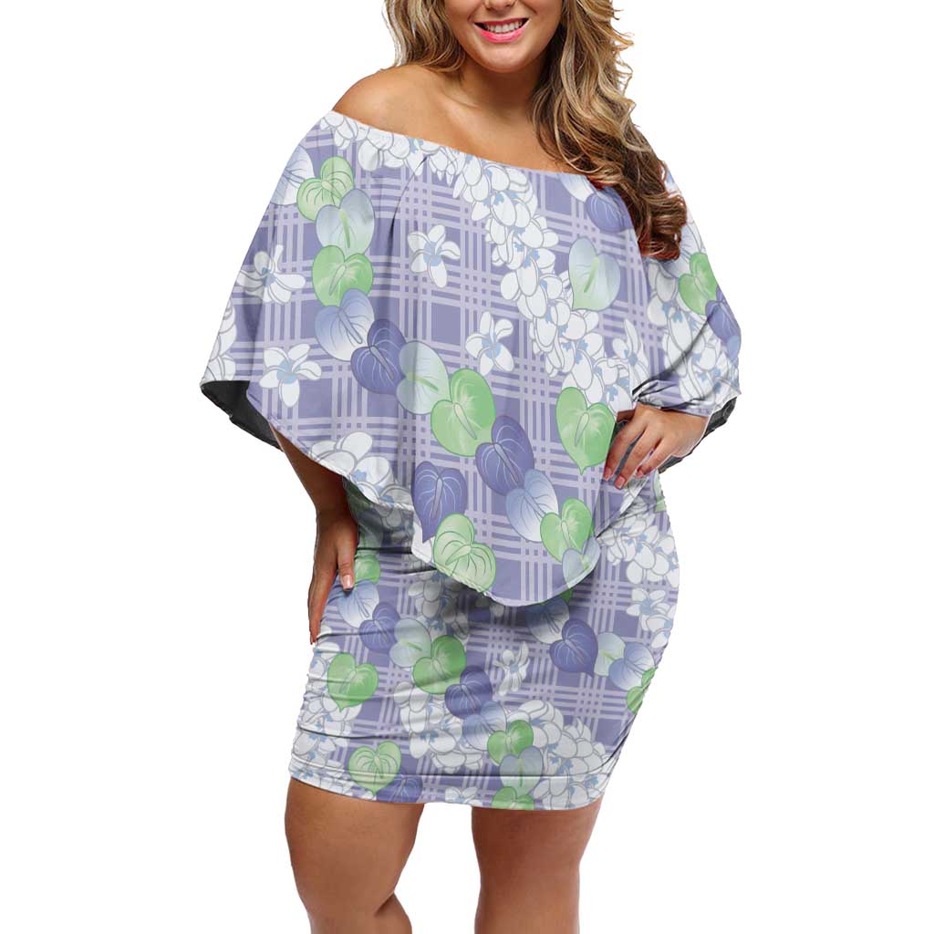 Anthurium Plumeria Lei Pastel Family Matching Off Shoulder Short Dress and Hawaiian Shirt Purple Hawaiian Splendid Palaka LT01 Mom's Dress Purple - Polynesian Pride