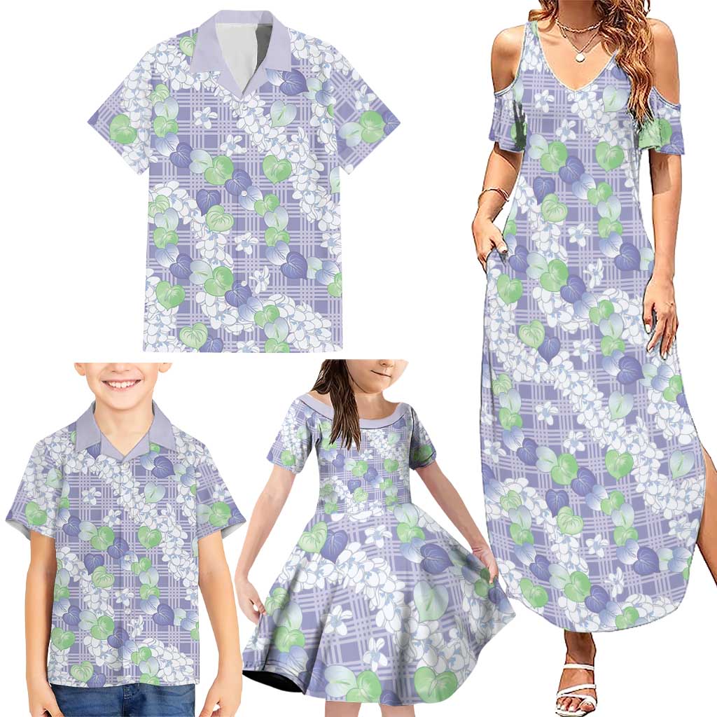 Anthurium Plumeria Lei Pastel Family Matching Summer Maxi Dress and Hawaiian Shirt Purple Hawaiian Splendid Palaka LT01 - Polynesian Pride