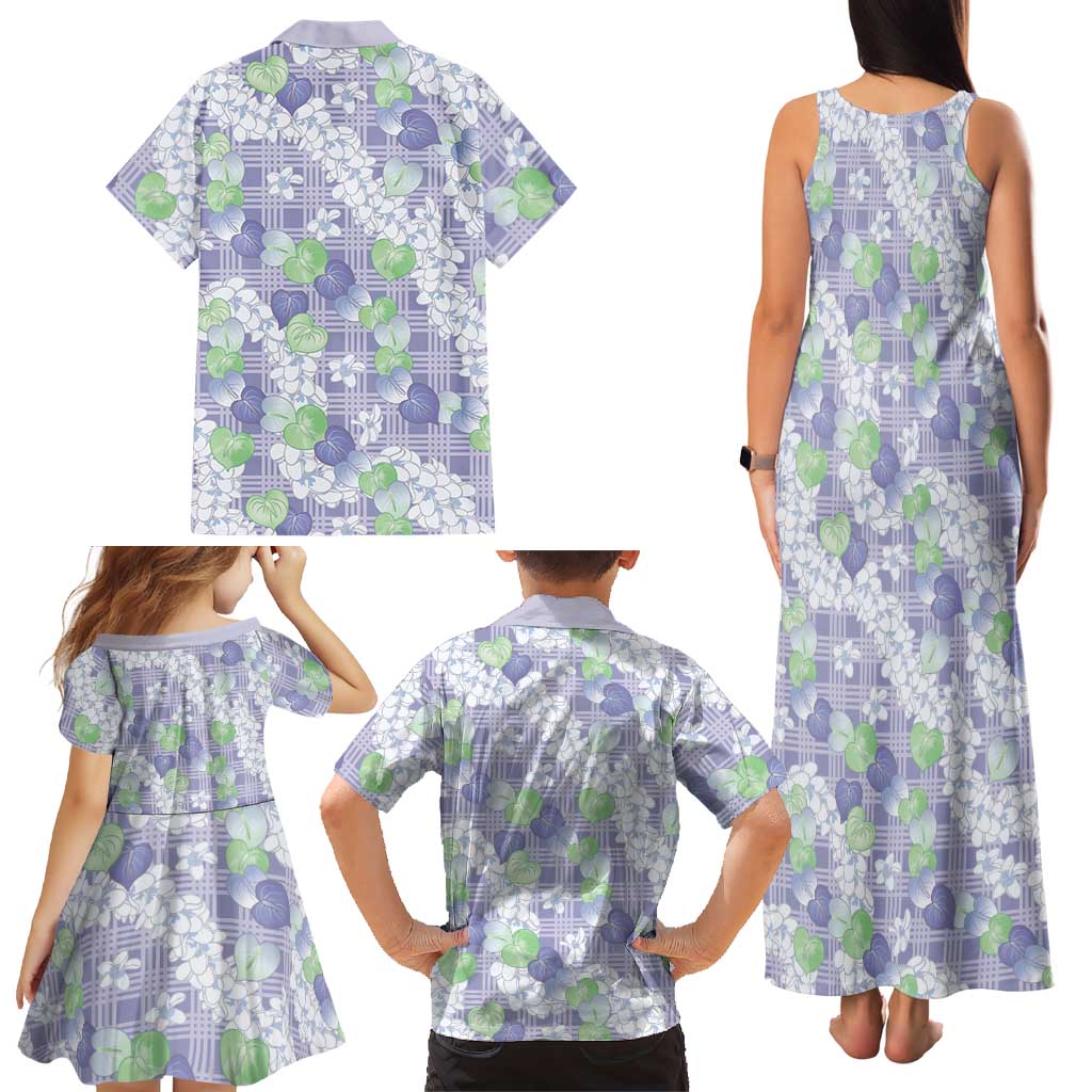 Anthurium Plumeria Lei Pastel Family Matching Tank Maxi Dress and Hawaiian Shirt Purple Hawaiian Splendid Palaka LT01 - Polynesian Pride