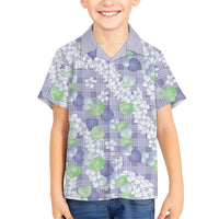 Anthurium Plumeria Lei Pastel Family Matching Tank Maxi Dress and Hawaiian Shirt Purple Hawaiian Splendid Palaka LT01 Son's Shirt Purple - Polynesian Pride