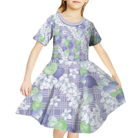 Anthurium Plumeria Lei Pastel Kid Short Sleeve Dress Purple Hawaiian Splendid Palaka