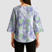 Anthurium Plumeria Lei Pastel Kimono Sleeve Blouse Purple Hawaiian Splendid Palaka