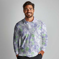 Anthurium Plumeria Lei Pastel Long Sleeve Polo Shirt Purple Hawaiian Splendid Palaka