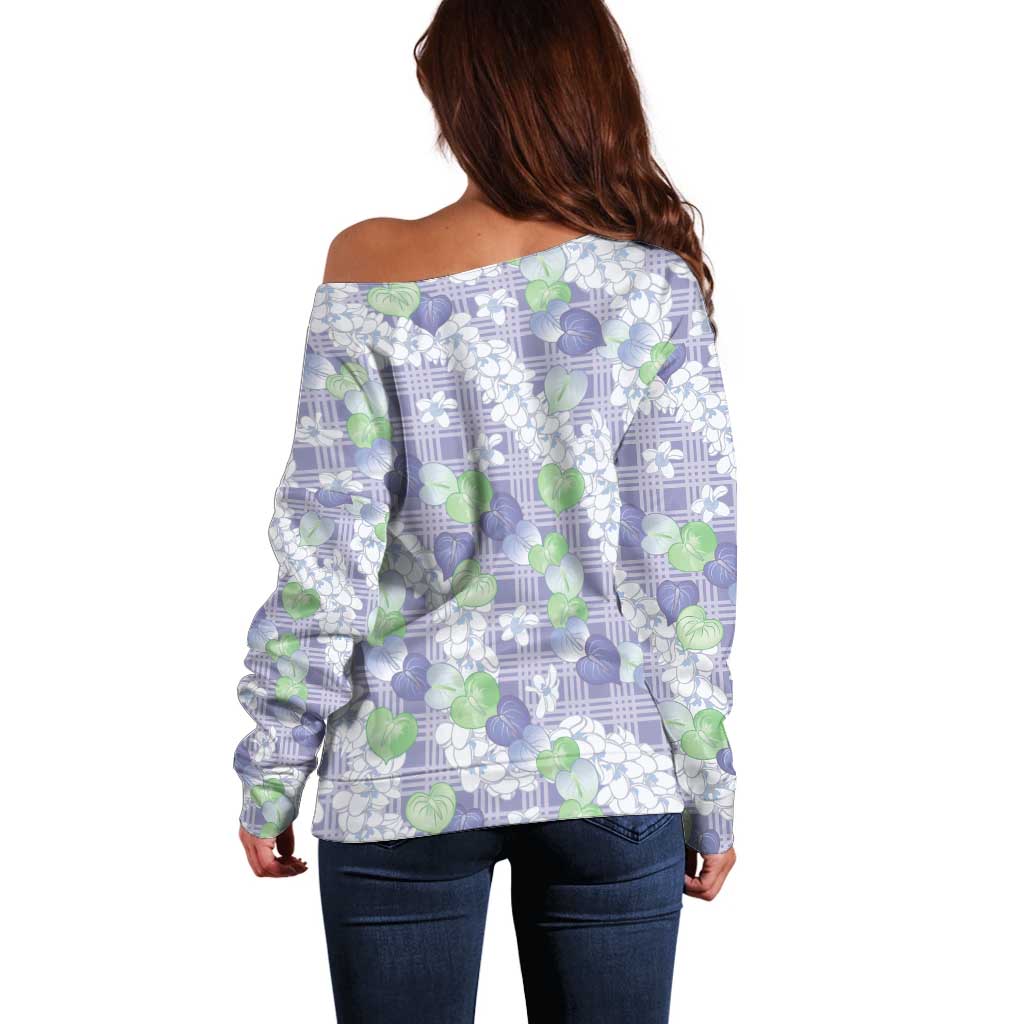 Anthurium Plumeria Lei Pastel Off Shoulder Sweater Purple Hawaiian Splendid Palaka
