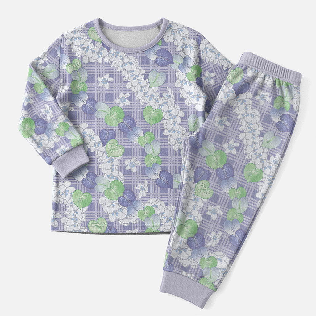 Anthurium Plumeria Lei Pastel Christmas Pajama Set Purple Hawaiian Splendid Palaka LT01 Men Purple - Polynesian Pride