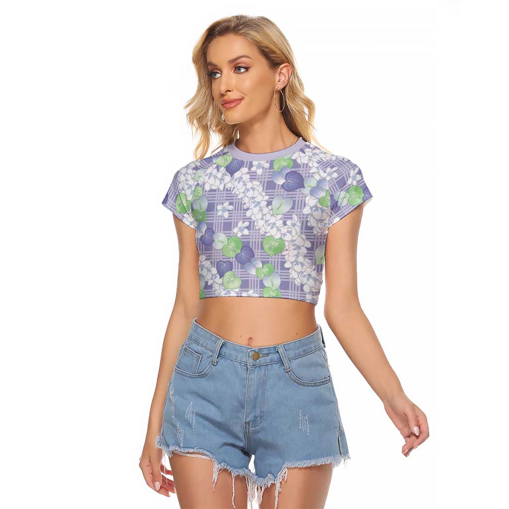 Anthurium Plumeria Lei Pastel Raglan Cropped T Shirt Purple Hawaiian Splendid Palaka