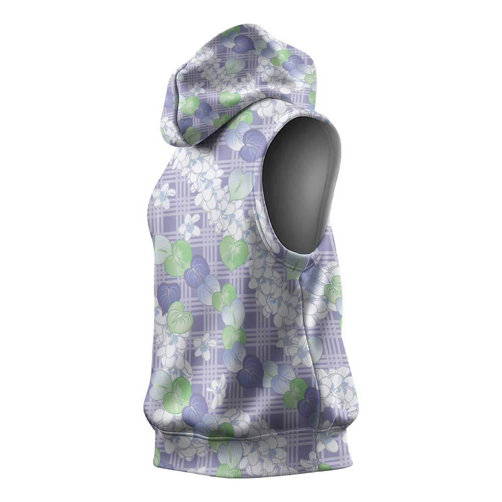 Anthurium Plumeria Lei Pastel Sleeveless Hoodie Purple Hawaiian Splendid Palaka
