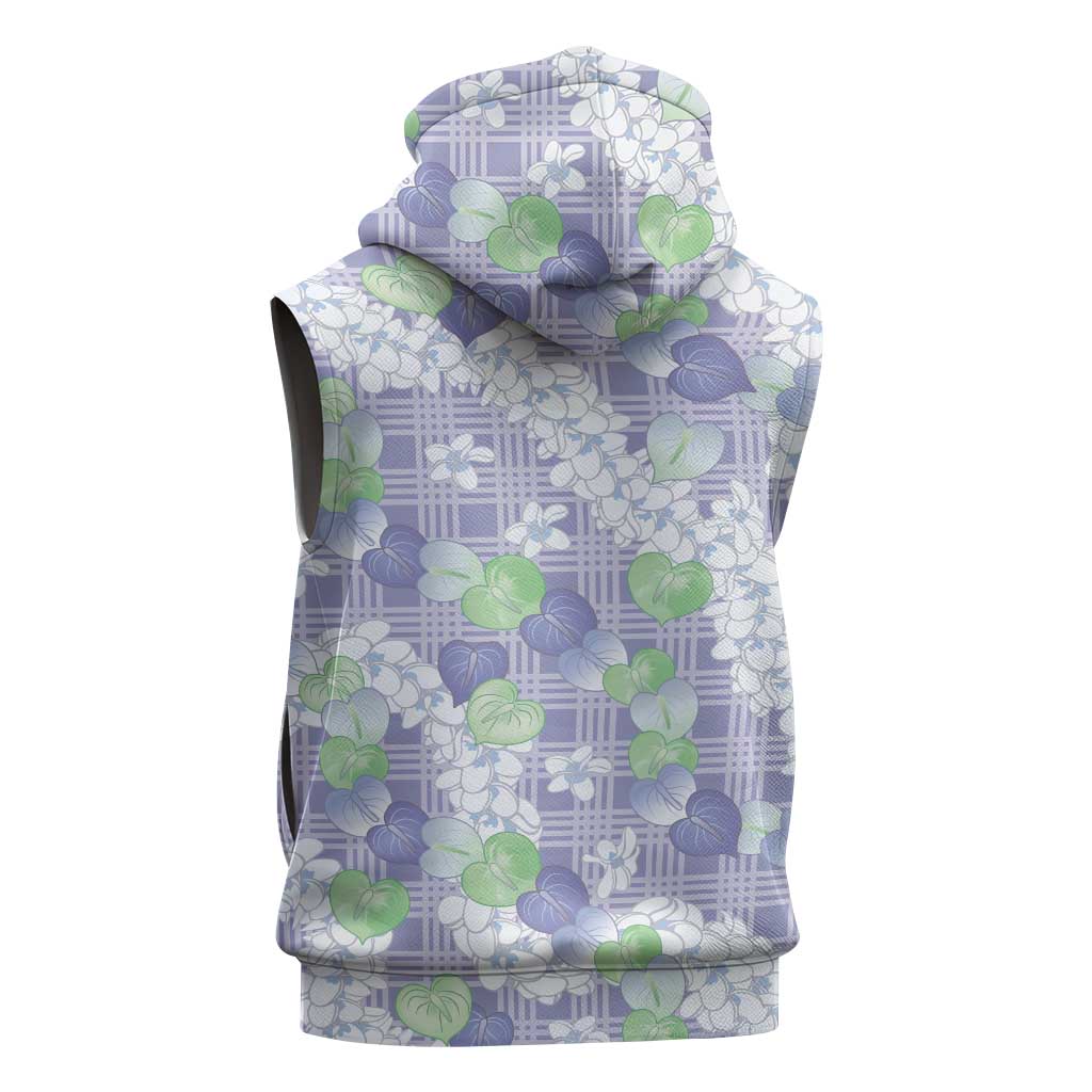 Anthurium Plumeria Lei Pastel Sleeveless Zip Hoodie Purple Hawaiian Splendid Palaka