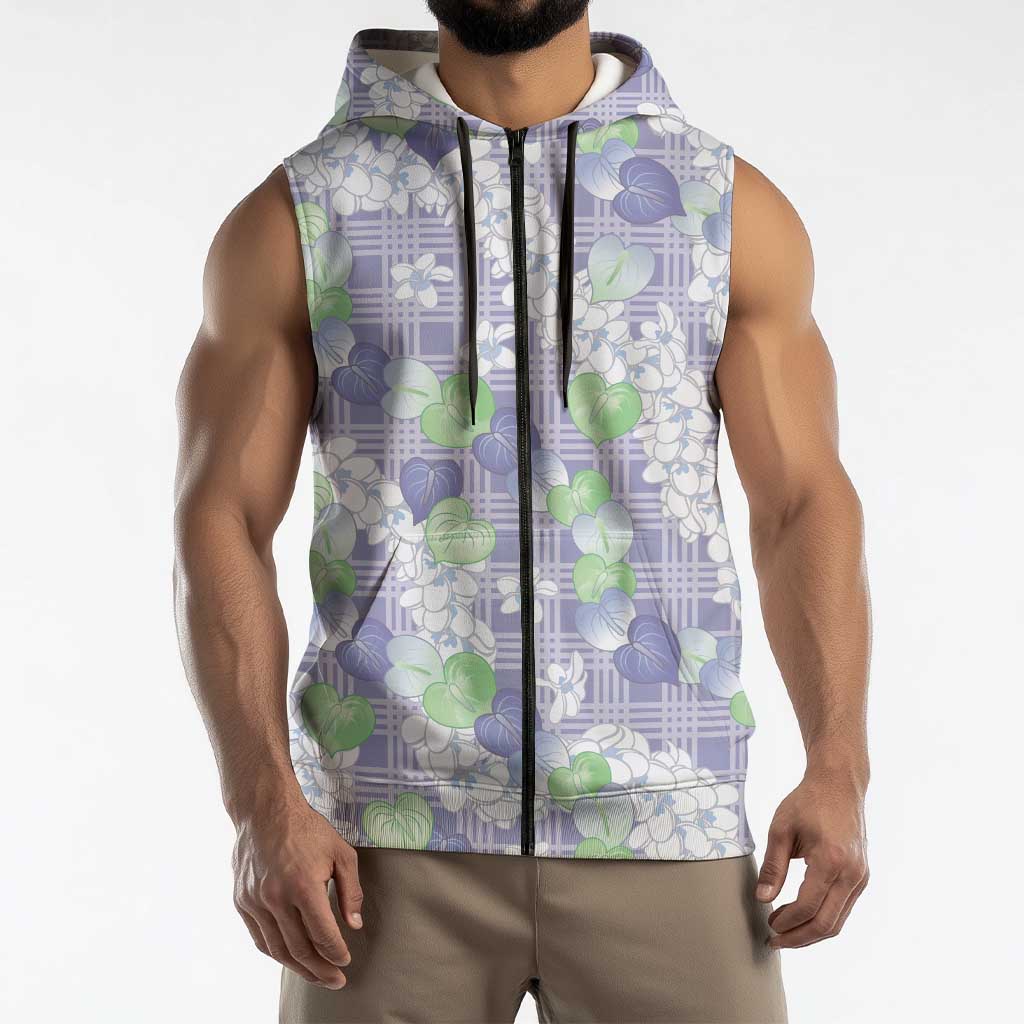 Anthurium Plumeria Lei Pastel Sleeveless Zip Hoodie Purple Hawaiian Splendid Palaka