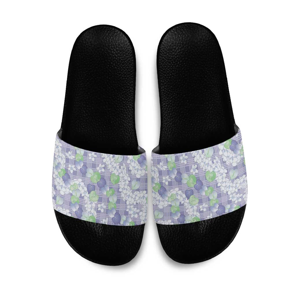 Anthurium Plumeria Lei Pastel Slide Sandals Purple Hawaiian Splendid Palaka