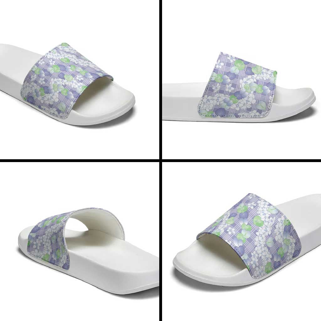 Anthurium Plumeria Lei Pastel Slide Sandals Purple Hawaiian Splendid Palaka