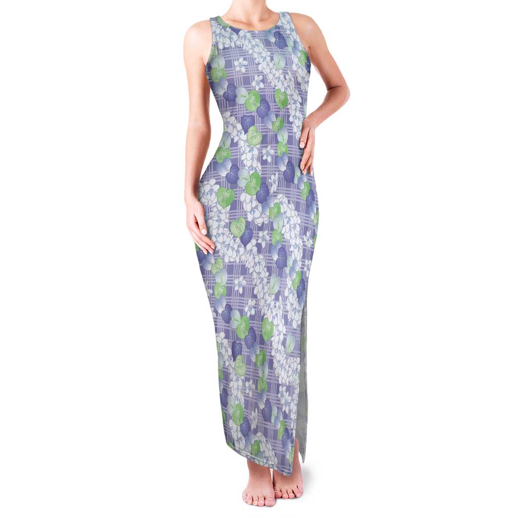 Anthurium Plumeria Lei Pastel Tank Maxi Dress Purple Hawaiian Splendid Palaka