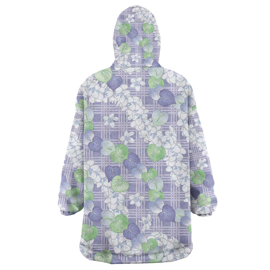 Anthurium Plumeria Lei Pastel Wearable Blanket Hoodie Purple Hawaiian Splendid Palaka