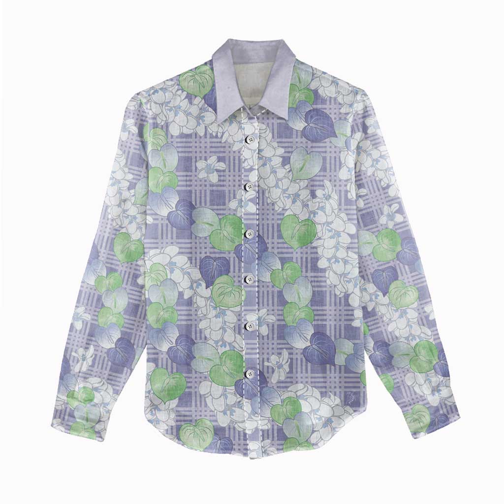 Anthurium Plumeria Lei Pastel Women Casual Shirt Purple Hawaiian Splendid Palaka