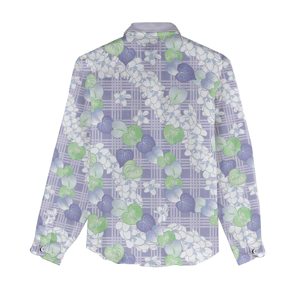 Anthurium Plumeria Lei Pastel Women Casual Shirt Purple Hawaiian Splendid Palaka