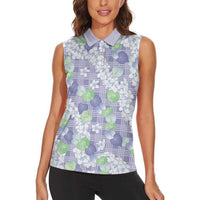 Anthurium Plumeria Lei Pastel Women Sleeveless Polo Shirt Purple Hawaiian Splendid Palaka