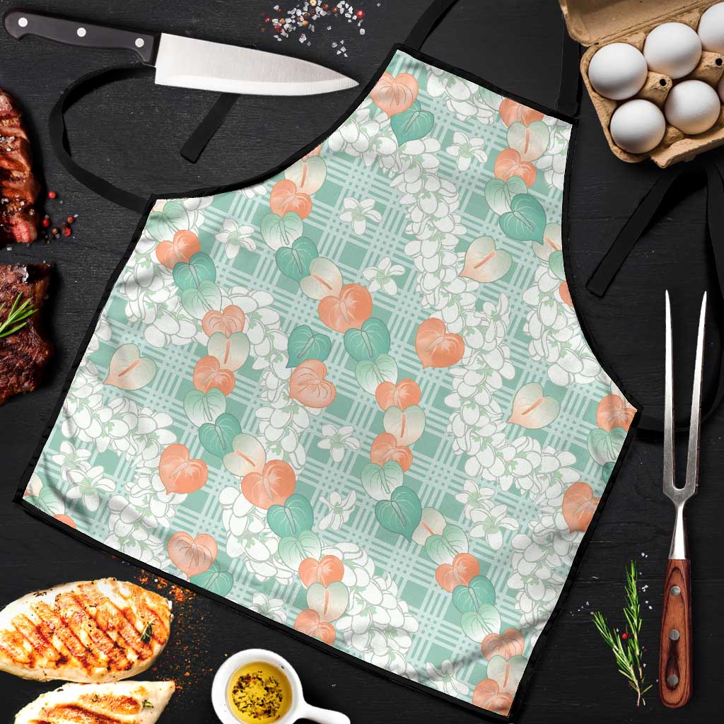 Anthurium Plumeria Lei Pastel Apron Teal Hawaiian Splendid Palaka