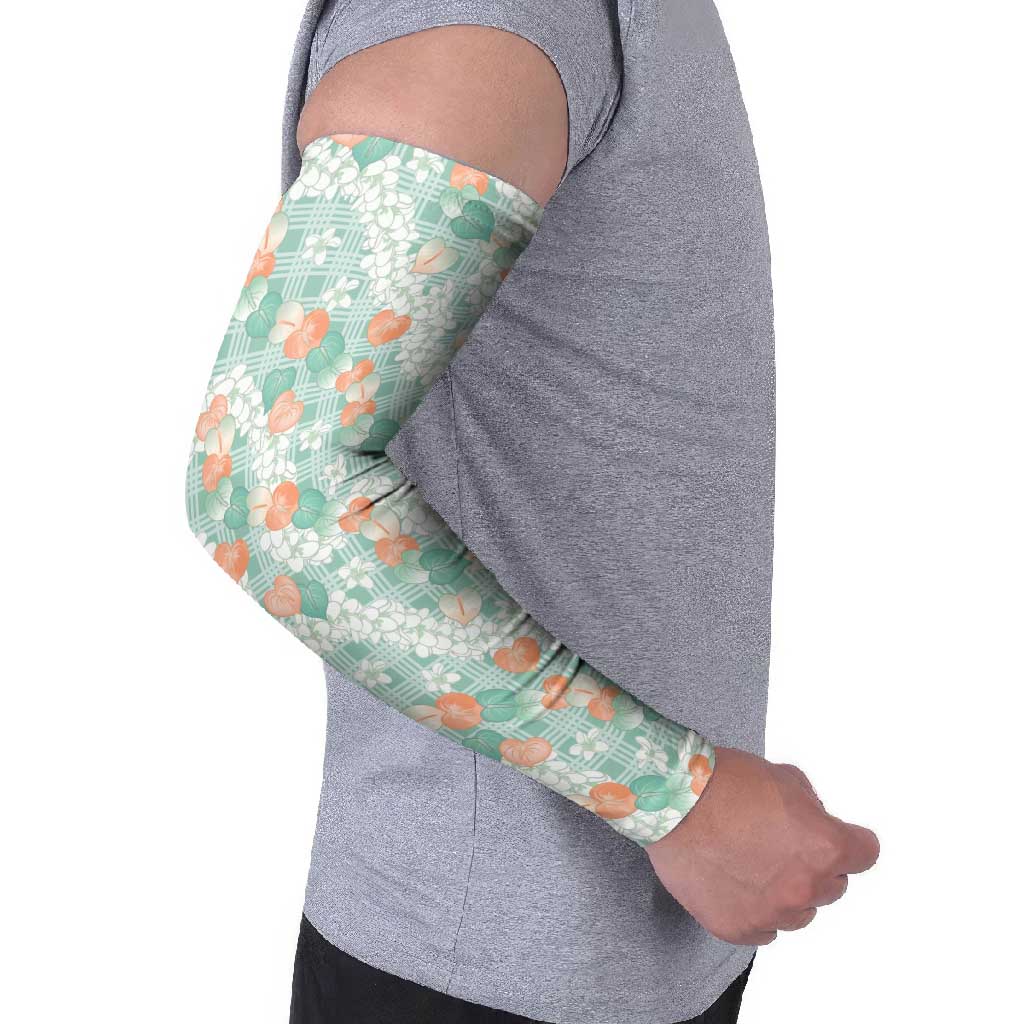 Anthurium Plumeria Lei Pastel Arm Sleeves Teal Hawaiian Splendid Palaka