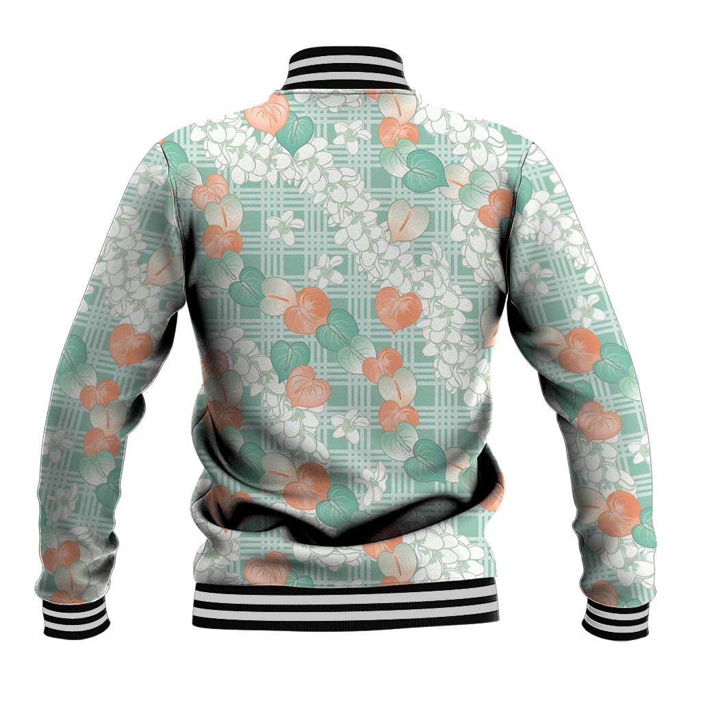 Anthurium Plumeria Lei Pastel Baseball Jacket Teal Hawaiian Splendid Palaka