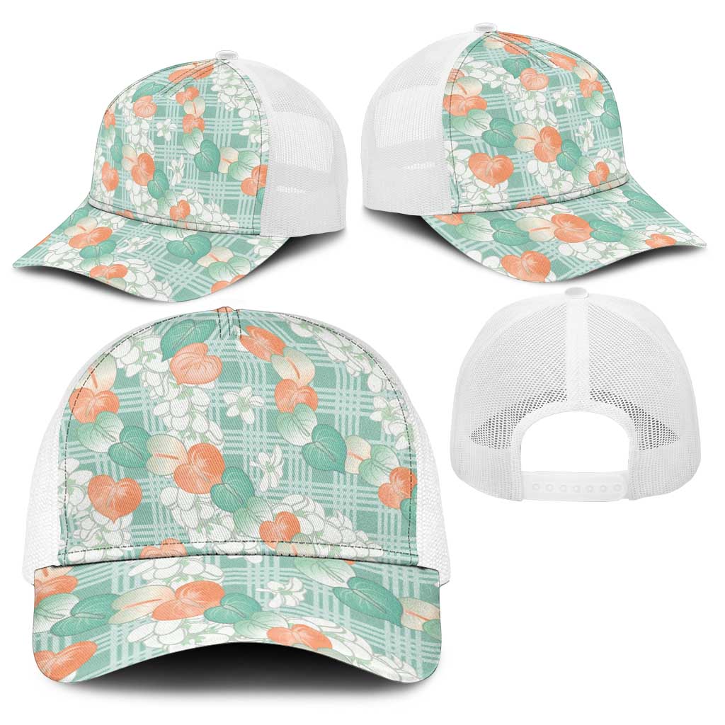 Anthurium Plumeria Lei Pastel Baseball Net Cap Teal Hawaiian Splendid Palaka