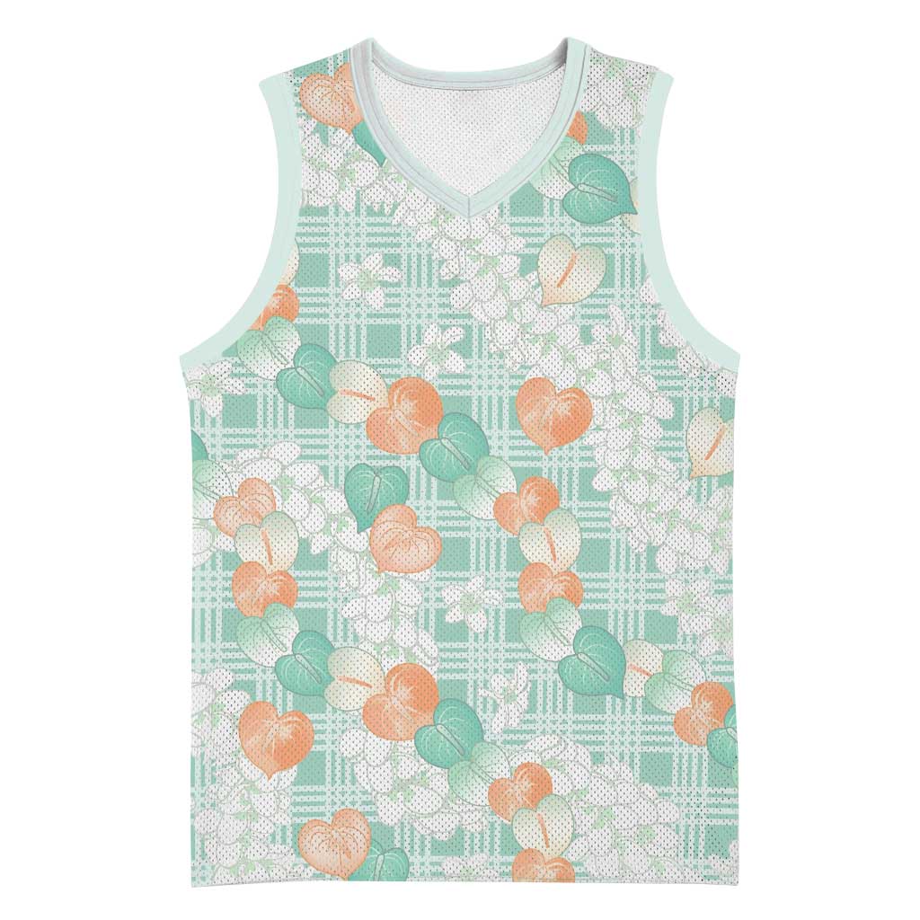 Anthurium Plumeria Lei Pastel Basketball Jersey Teal Hawaiian Splendid Palaka LT01 Unisex Teal - Polynesian Pride