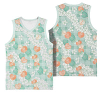 Anthurium Plumeria Lei Pastel Basketball Jersey Teal Hawaiian Splendid Palaka LT01 - Polynesian Pride
