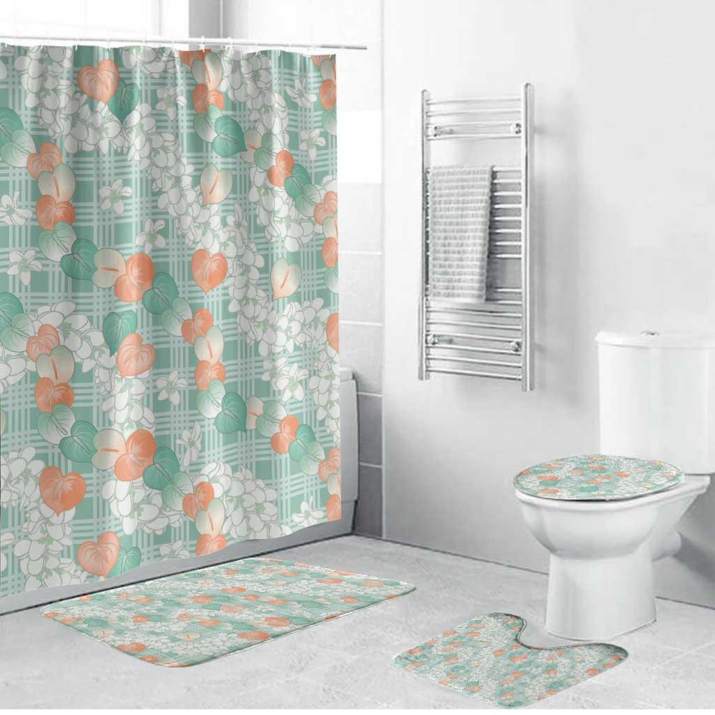 Anthurium Plumeria Lei Pastel Bathroom Set Teal Hawaiian Splendid Palaka