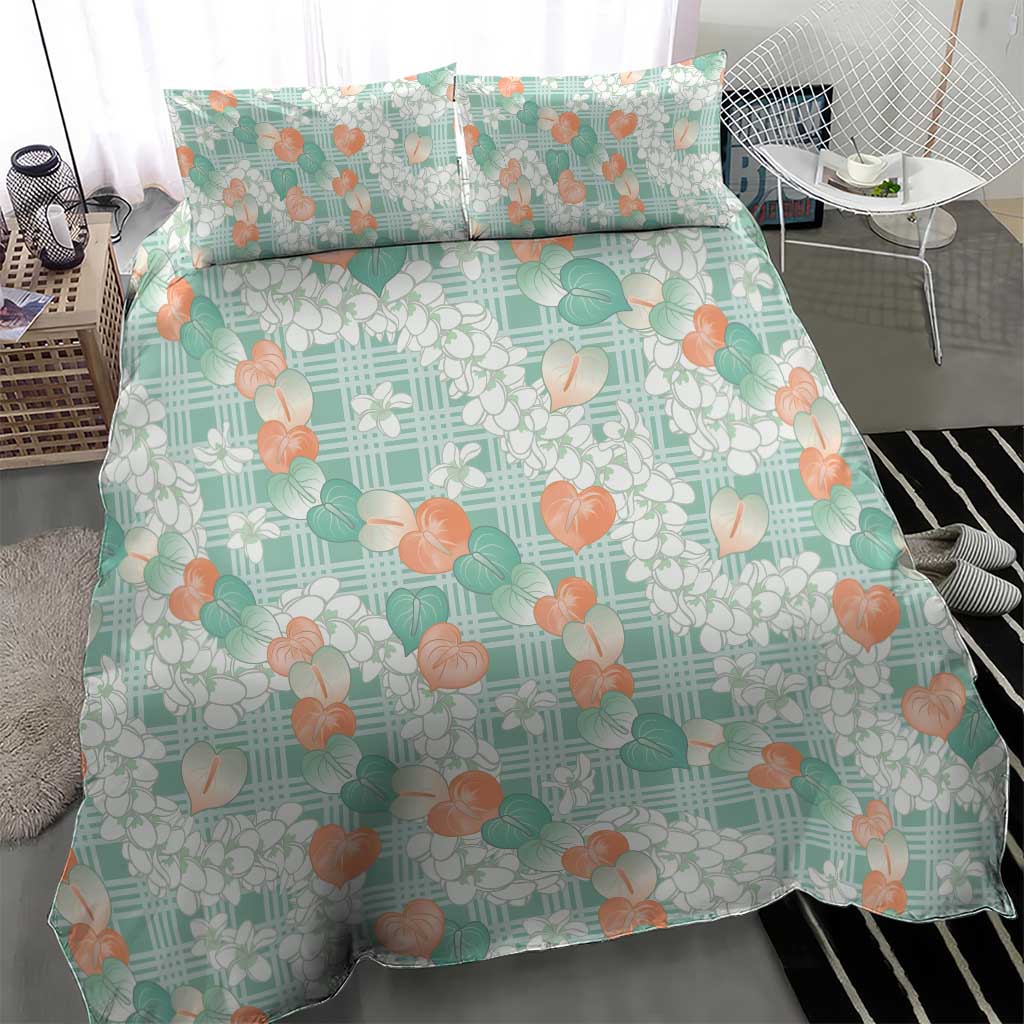Anthurium Plumeria Lei Pastel Bedding Set Teal Hawaiian Splendid Palaka