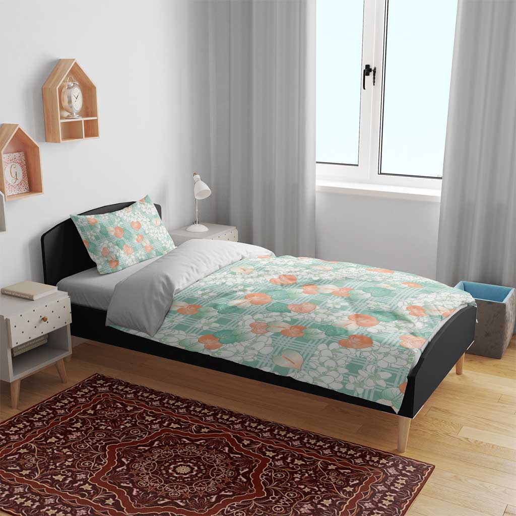 Anthurium Plumeria Lei Pastel Bedding Set Teal Hawaiian Splendid Palaka