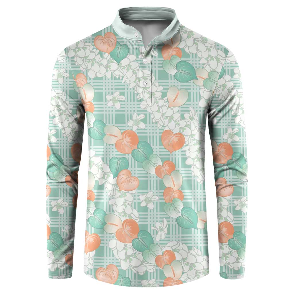 Anthurium Plumeria Lei Pastel Button Sweatshirt Teal Hawaiian Splendid Palaka