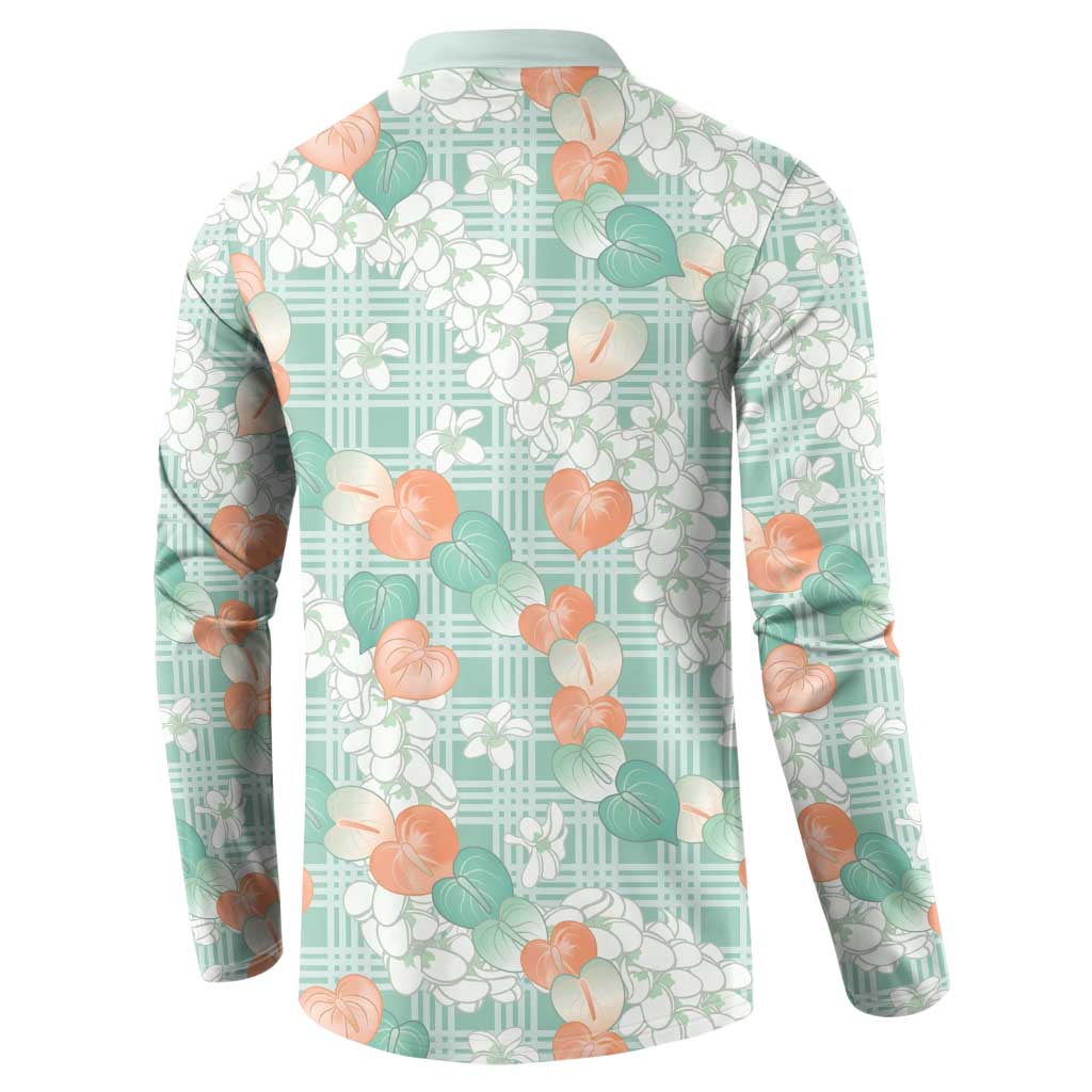 Anthurium Plumeria Lei Pastel Button Sweatshirt Teal Hawaiian Splendid Palaka