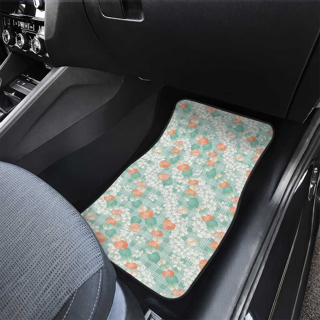 Anthurium Plumeria Lei Pastel Car Mats Teal Hawaiian Splendid Palaka