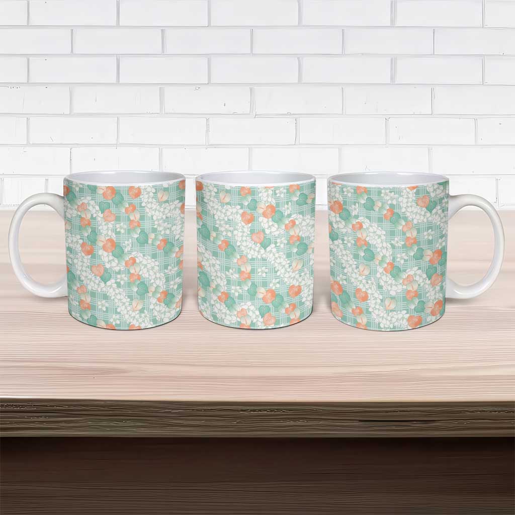 Anthurium Plumeria Lei Pastel Ceramic Mug Teal Hawaiian Splendid Palaka