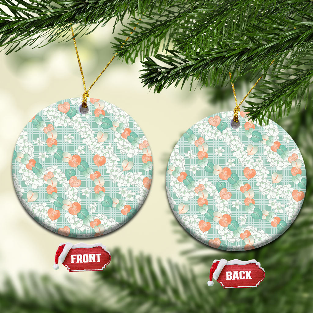 Anthurium Plumeria Lei Pastel Ceramic Ornament Teal Hawaiian Splendid Palaka LT01 Circle Teal - Polynesian Pride