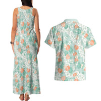 Anthurium Plumeria Lei Pastel Couples Matching Tank Maxi Dress and Hawaiian Shirt Teal Hawaiian Splendid Palaka LT01 - Polynesian Pride
