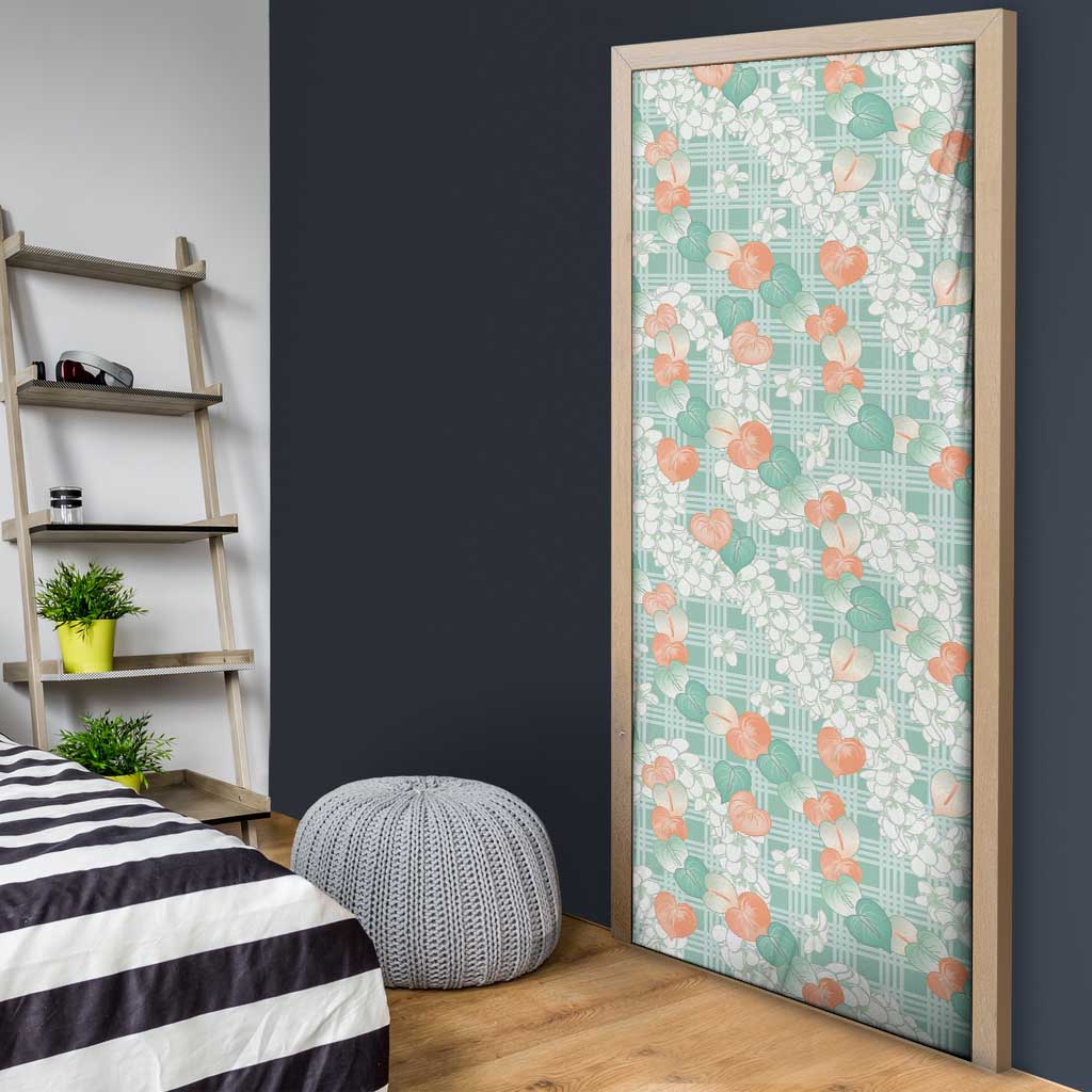 Anthurium Plumeria Lei Pastel Door Cover Teal Hawaiian Splendid Palaka