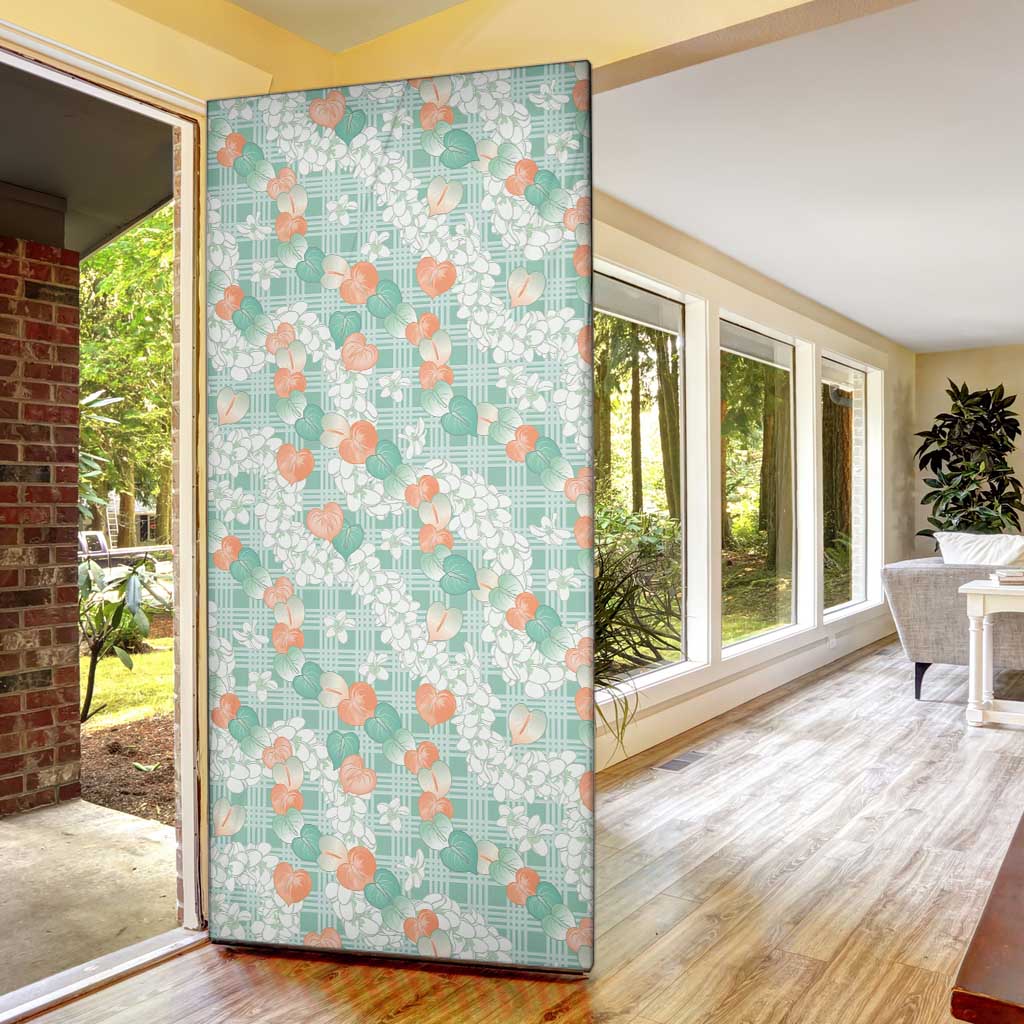 Anthurium Plumeria Lei Pastel Door Cover Teal Hawaiian Splendid Palaka