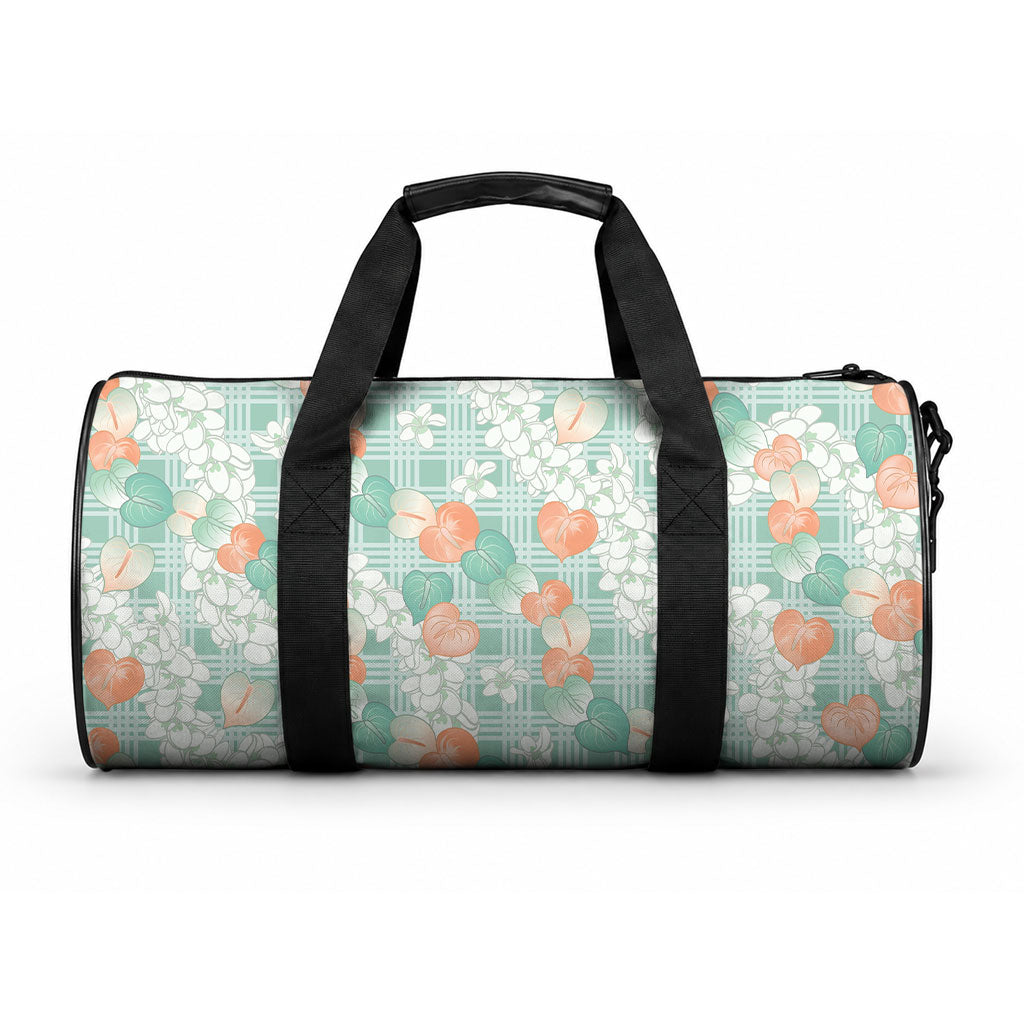Anthurium Plumeria Lei Pastel Duffle Bag Teal Hawaiian Splendid Palaka LT01 One size Teal - Polynesian Pride