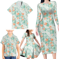 Anthurium Plumeria Lei Pastel Family Matching Long Sleeve Bodycon Dress and Hawaiian Shirt Teal Hawaiian Splendid Palaka LT01 - Polynesian Pride