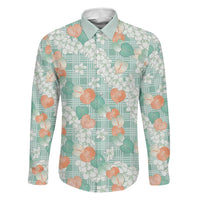 Anthurium Plumeria Lei Pastel Family Matching Long Sleeve Bodycon Dress and Hawaiian Shirt Teal Hawaiian Splendid Palaka LT01 Dad's Shirt - Long Sleeve Teal - Polynesian Pride