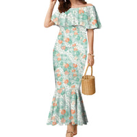Anthurium Plumeria Lei Pastel Family Matching Mermaid Dress and Hawaiian Shirt Teal Hawaiian Splendid Palaka LT01 Mom's Dress Teal - Polynesian Pride