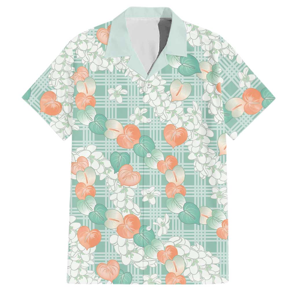 Anthurium Plumeria Lei Pastel Family Matching Summer Maxi Dress and Hawaiian Shirt Teal Hawaiian Splendid Palaka LT01 Dad's Shirt - Short Sleeve Teal - Polynesian Pride