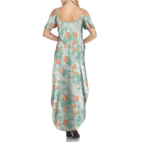 Anthurium Plumeria Lei Pastel Family Matching Summer Maxi Dress and Hawaiian Shirt Teal Hawaiian Splendid Palaka LT01 - Polynesian Pride