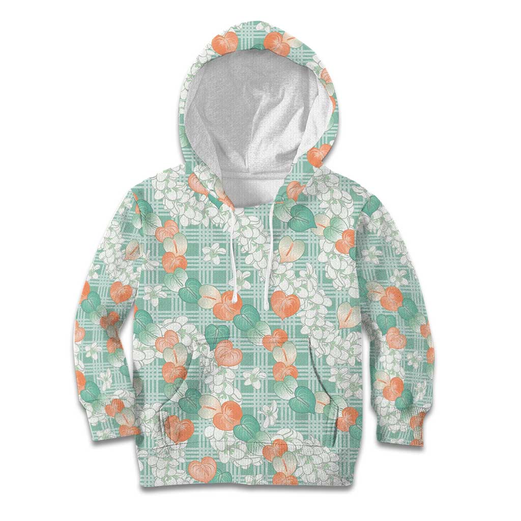 Anthurium Plumeria Lei Pastel Kid Hoodie Teal Hawaiian Splendid Palaka
